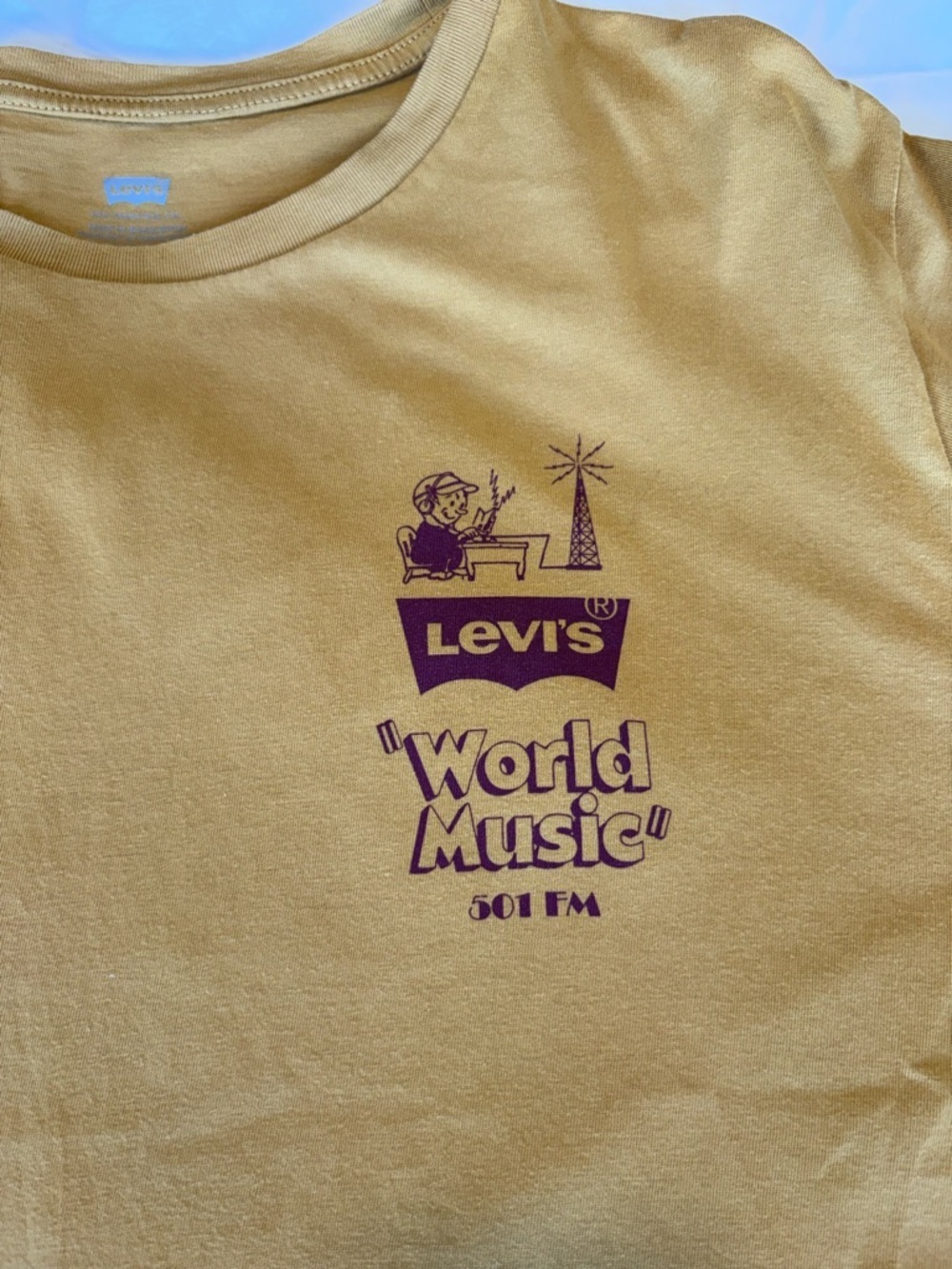 Levis World Music 501 FM Graphic Tee Mustard Yellow Size L - Picture 6 of 9